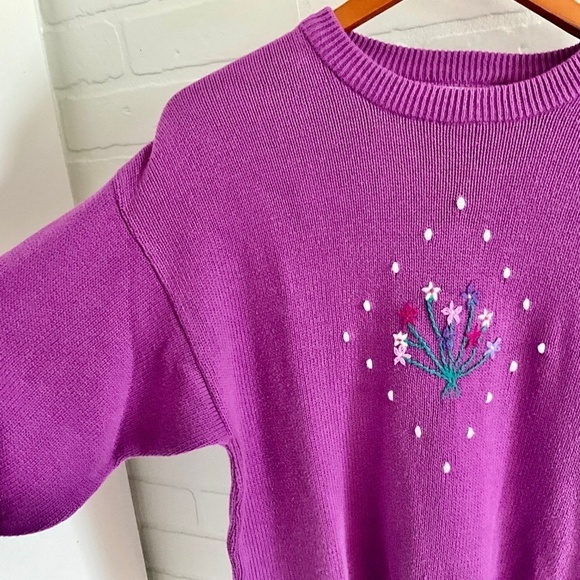 Vintage 3D Knit Sweater Pink Dainty Floral Embroidery Cotton/angora/wool L - Picture 3 of 10